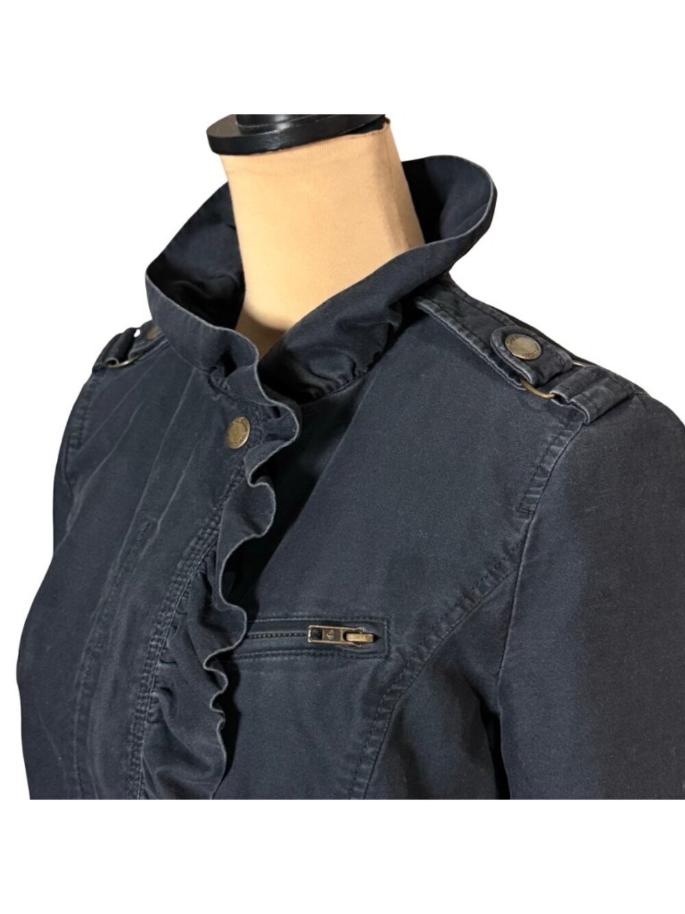 Vintage Y2K Juicy Couture Black Military Ruffle Jacket Cotton Utility Blazer S - Picture 3 of 12